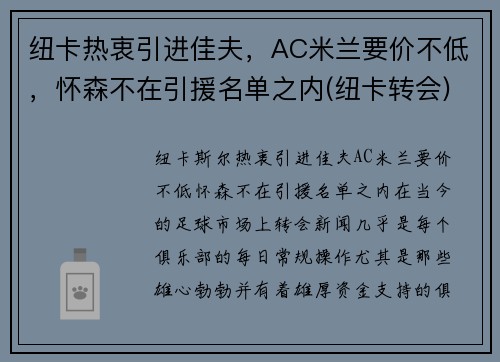 纽卡热衷引进佳夫，AC米兰要价不低，怀森不在引援名单之内(纽卡转会)