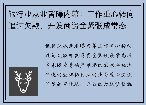 银行业从业者曝内幕：工作重心转向追讨欠款，开发商资金紧张成常态