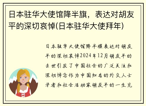 日本驻华大使馆降半旗，表达对胡友平的深切哀悼(日本驻华大使拜年)