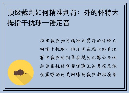 顶级裁判如何精准判罚：外的怀特大拇指干扰球一锤定音