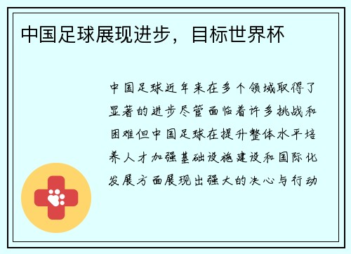 中国足球展现进步，目标世界杯