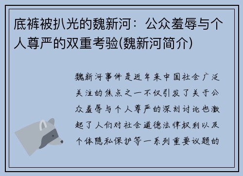 底裤被扒光的魏新河：公众羞辱与个人尊严的双重考验(魏新河简介)